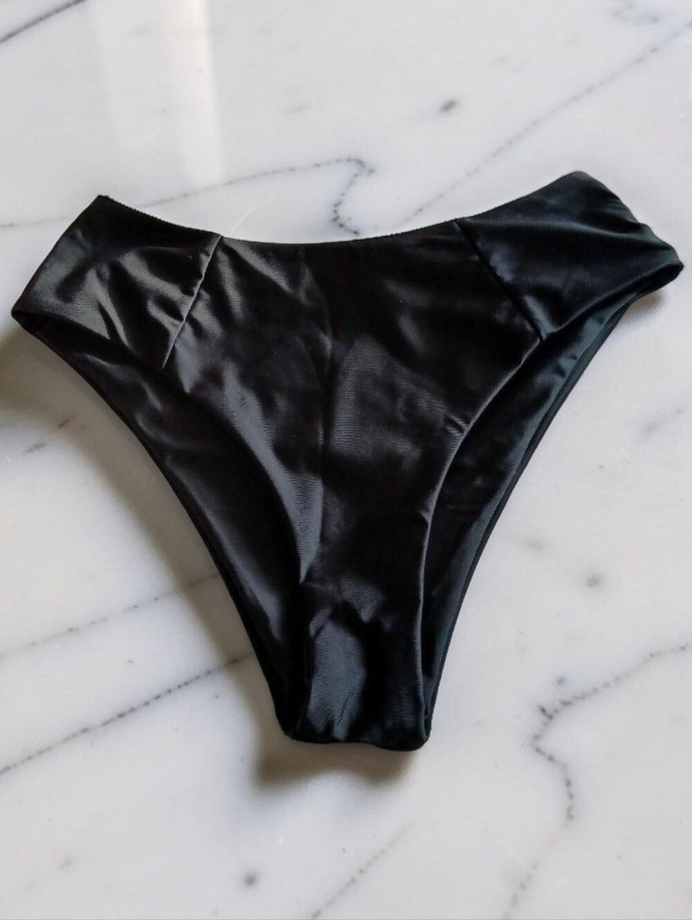 Women's Black Satin High-Cut Bikini Bottom